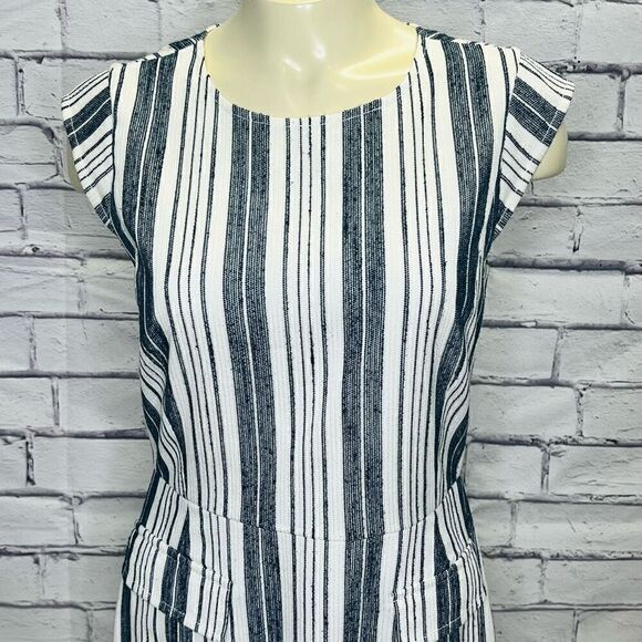 J.Crew Womens Cream Blue Patch Pocket Striped Tweed Sheath Midi Dress Size 4 - Picture 2 of 9